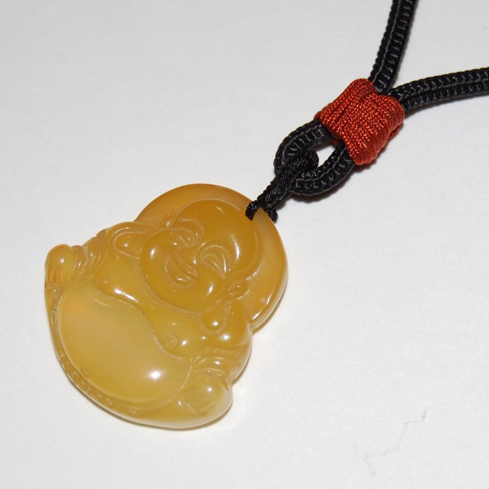 Buddha Necklace,Yellow Jade Buddha Necklace,Jade Buddha Pendant Cord Necklace